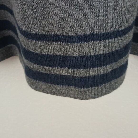 Boss Men's quarter zip mock neck long-sleeve gray/navy strips knit sweater sz L - Picture 9 of 9